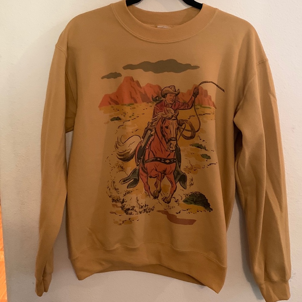 Mustard Crewneck Sweater- Cowboy